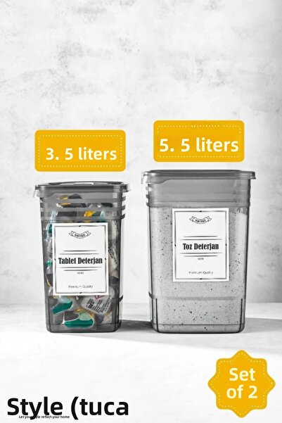 Stile Cucina Labeled 2-Pack Strip Mega Size Powder and Tablet Detergent Storage Box 1X(3.5 Liter + 5.5 Liter)