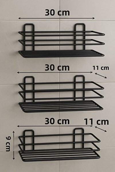 EMA HOME Προσαρμογή χωρίς διάτρηση – Ράφι τοίχου μπάνιου 3 επιπέδων, οργανωτής σαμπουάν & ντους, μαύρο