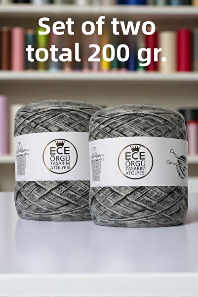 Ece Örgü Tasarım Atölyesi Negru, gri și alb, fir de tricotat angora în trei s...