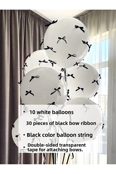 PartyPoo مجموعة بالون أبيض وفيونكة سوداء لعيد ميلاد العروس لحفلات الزفاف، بال...