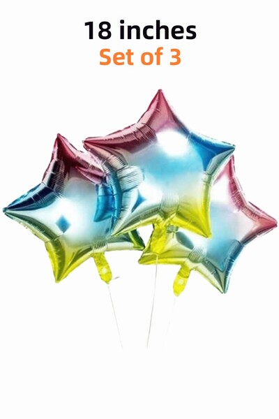 Bunloon مجموعة من 3 بالونات فويل على شكل نجمة قوس قزح - زينة حفلات ملونة مقاس...