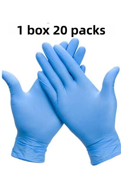 MOONFER قفازات نيتريل زرقاء خالية من البودرة، علبة واحدة تحتوي على 20 قفازًا