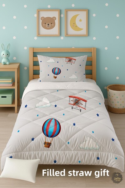 Talia Home Airplane Patterned Single Children's Quilt Sleeping Set