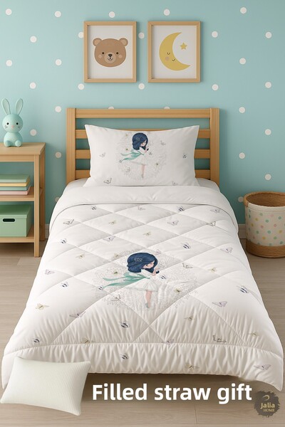 Talia Home Princess Butterfly Patterned Single Children's Quilt Sleeping Set Tlag-049