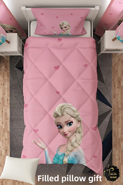 Talia Home Striped Elsa Patterned Single Children's Quilt Sleeping Set Tlag-097