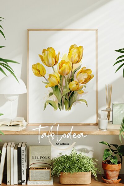 tablodea Tablou poster înrămat cu lalele galbene, Tablou decorativ modern înr...