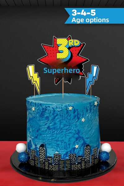 Hey Parti Superhero Themed 3-Piece Cake Topper - 3 Years Old, 4 Years Old, 5 Years Old Spider-Man Birthday Concept