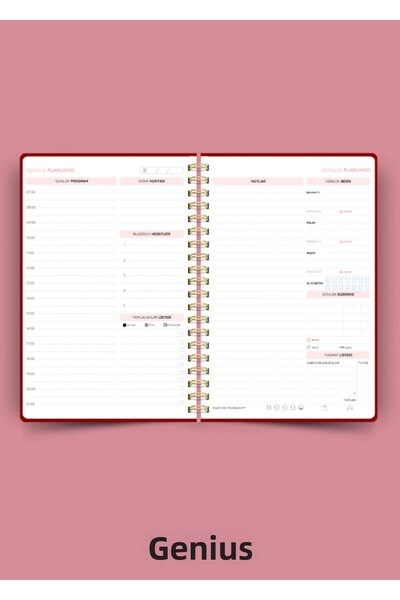 Dahiyen A5 Spiral Linen Undated Planner Agenda - Stellar Burgundy Hard Cover