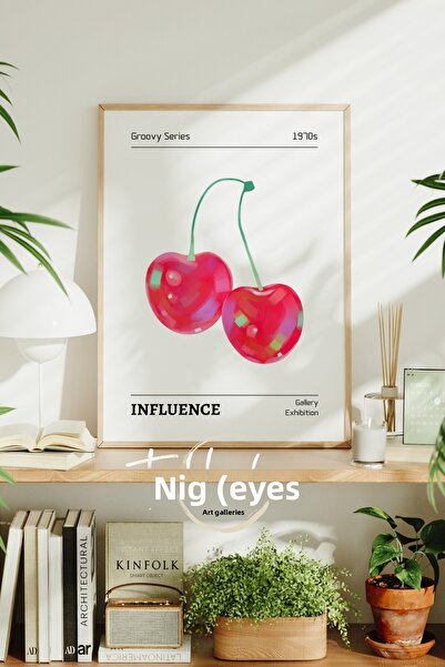 tablodea Pictură poster cu ramă retro cu cireșe, Pictură decorativă modernă d...