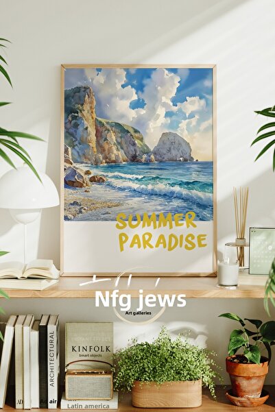 tablodea Pictură modernă înrămată cu vedere la mare, pictură retro decorativă...