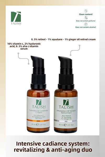 TALISH نظام التألق المكثف – كريم تفتيح البشرة بفيتامين سي وكريم تجديد البشرة ...