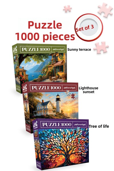 Neverland 3 Pcs 1000 Piece Puzzle - Sunny Terrace and the Tree of Life and th...