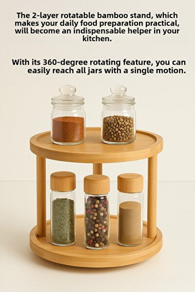Meleni Home 2-Tier Rotatable Bamboo Serving Stand - Decorative Cake Cookie Presentation Stand Display Stand 25 cm