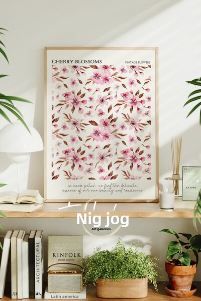 tablodea Pictură cu poster înrămat minimalist cu flori de cireș, pictură deco...