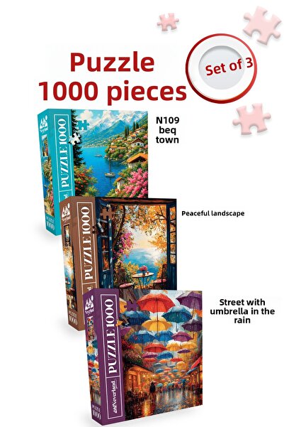 Neverland 3 Pcs 1000 Piece Puzzle - Mountain Lake Town and Peaceful Landscape...