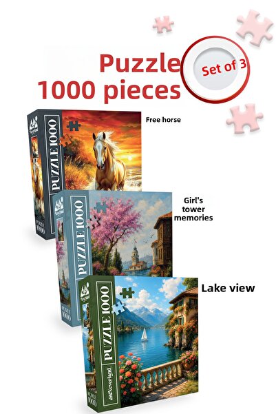 Neverland 3 Pcs 1000 Piece Puzzle - Free Horse and Girl Tower Memories and La...