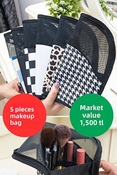 Wmoloxs 5Pcs Cosmetic Makeup Bag & Brush Organizer Special Design Transparent Bag