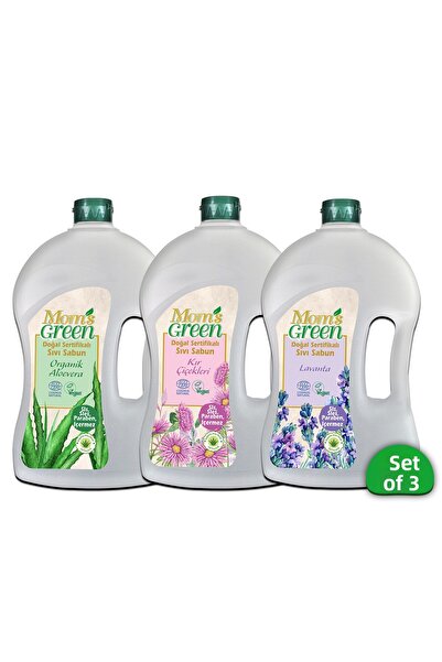 Mom's Green مجموعة صابون سائل طبيعي معتمد (لافندر-زهور برية-الصبار) 3 قطع × 1...