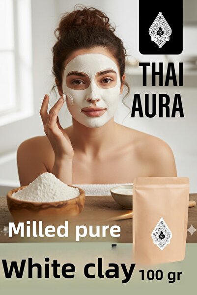 Thaialura الطين الأبيض المطحون النقي 100 جرام - طبيعي 100% لتنقية البشرة، وإز...