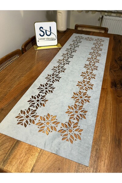 EHA LAZER Rectangular Floral Runner Light Grey
