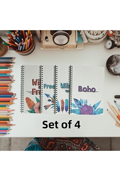 KarmaOfis A5 Spiral Bohemian Notebook 40 Sheets 4-Pack (All Unlined)