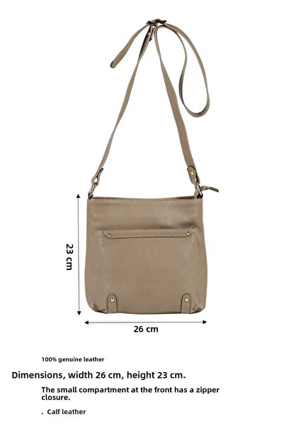 Deriderim Γυναικεία τσάντα ώμου από γνήσιο δέρμα με εξωτερική τσέπη και φερμουάρ