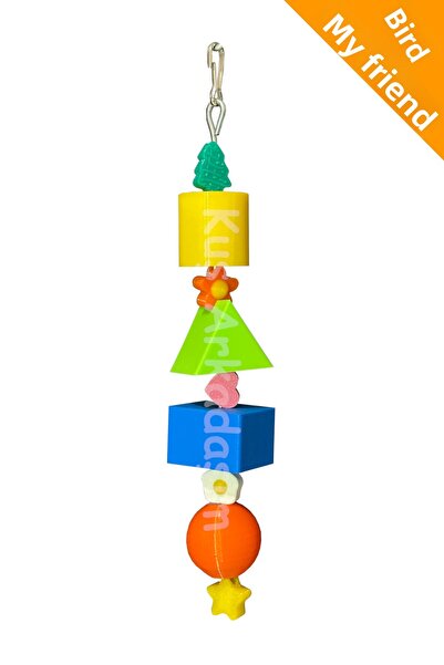 Kuşarkadaşım Geometric Shaped Bird Toy Budgie & Cockatiel Cage Toys Unpainted Colorful