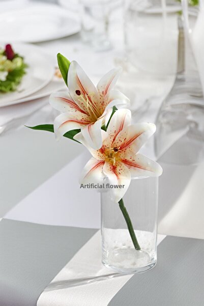 Yapay Çiçek Deposu Изкуствени цветя Луксозен комплект от 2 броя мокри тигрови лилии 40 см с червено-розови ивици