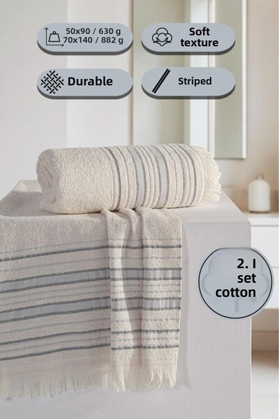 MODALİN طقم مناشف قطنية 100% بتصميم عتيق - قطعتان - 50×90، 70×140