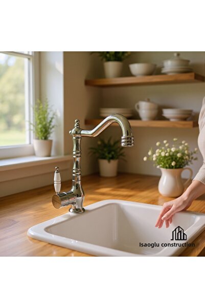 İSAOĞLU YAPI صنبور المطبخ ريفي زن تصميم صنبور المطبخ العتيقة بالوعة صنبور ريفي صنبور الكروم اللون