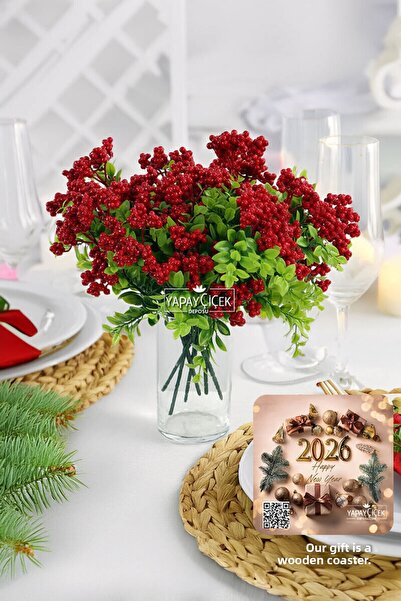 Yapay Çiçek Deposu Artificial Flower 5-Branch Dense Leafy Ruscus Kokina Bunch 33 cm 2026 New Year Special New Year Christmas