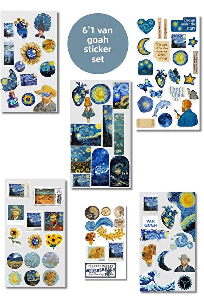 elviano مجموعة مكونة من 6 ملصقات للهاتف المحمول والكمبيوتر اللوحي ودفتر الملاحظات والهاتف المحمول بتصميم فان غوخ والفن الحديث