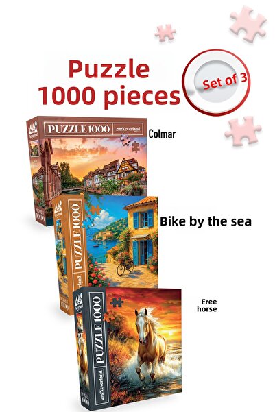 Neverland 3 قطع من ألغاز الصور المقطوعة 1000 قطعة - دراجة وحصان حر في كولمار ...