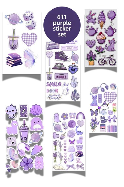 elviano مجموعة ملصقات مناسبة لدفتر الملاحظات ذو الطابع الأرجواني مكونة من 6 قطع