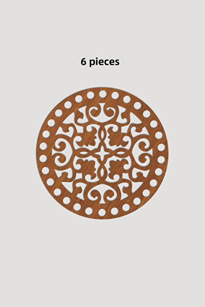 Lucena قاعدة صينية خشبية مستديرة منقوشة موديل 2 15 سم 6 قطع خشب الجوز 3 مم