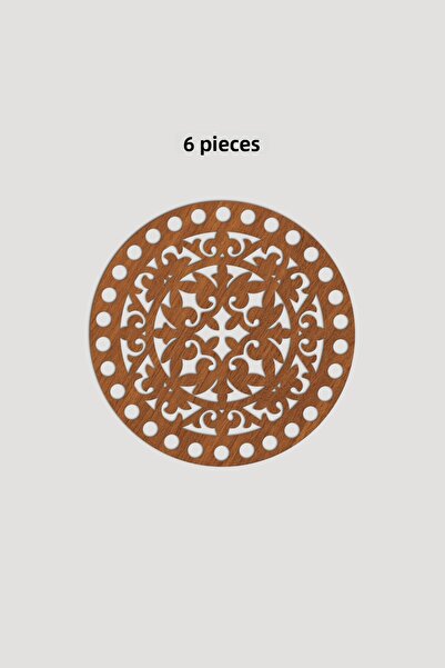 Lucena Ξύλινο Στρογγυλό Μοτίβο Μοντέλο 1 Βάση Δίσκου Καλαθιού 15cm 6 Τεμάχια Καρυδιά 3mm