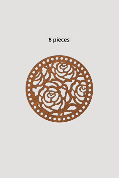 Lucena Ξύλινο Στρογγυλό Μοτίβο Μοντέλο 6 Βάση Δίσκου Καλαθιού 18cm 6 Τεμάχια Καρυδιά 3mm