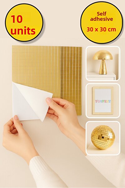 TOYFEST 10-Pack Self-Adhesive Gold Mirror Mosaic Disco Sticker Wall Frame Item Decorative Covering30X30