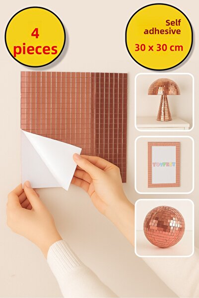 TOYFEST 4-Piece Self-Adhesive Rose Mirror Mosaic Disco Sticker Wall Frame Item Decorative Covering 30X30