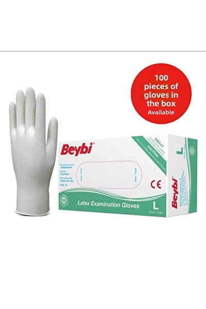 Omnipazar Beybi Latex Powdered White Examination Gloves 100 Pack Large