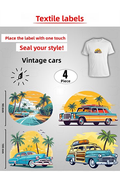 AGG Reklam Iron-On Clothing Label Vintage Cars Set of 4