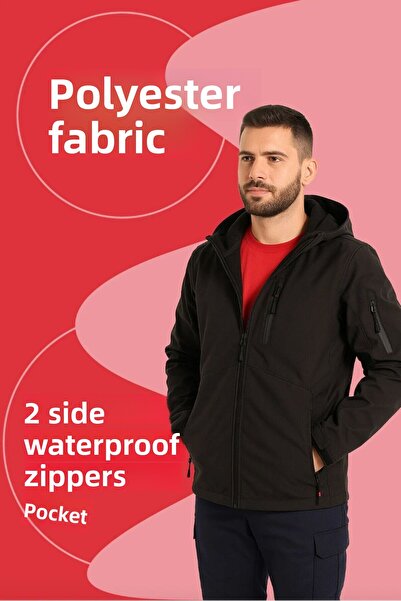 Selçuklu Plus معطف شتوي رجالي من السوفت شيل - معطف رسمي وملابس عمل مع 3 جيوب وجيب داخلي وبطانة من الصوف