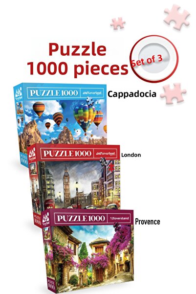 Neverland 3 Pcs 1000 Piece Puzzle - Cappadocia and London and Provence