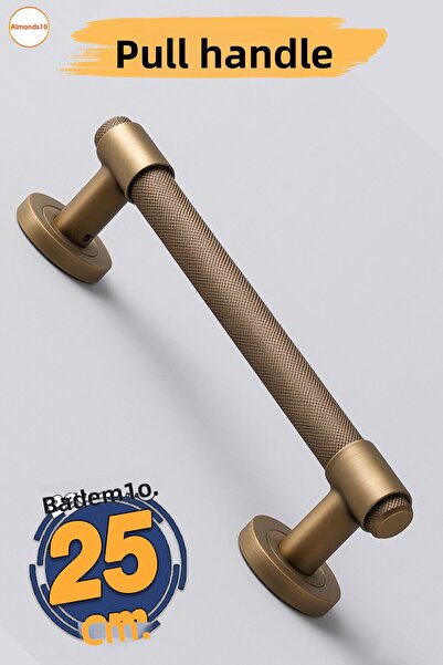 Badem10 Punch Mat Antique Yellow 25 cm Sliding Door Pull Handle Grip Handle Steel Exterior Door Handle Lever