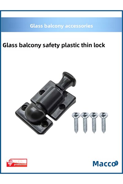GLASSMAKRO قفل شفاف للشرفات، قفل أمان بلاستيكي رفيع للشرفات الزجاجية، أسود