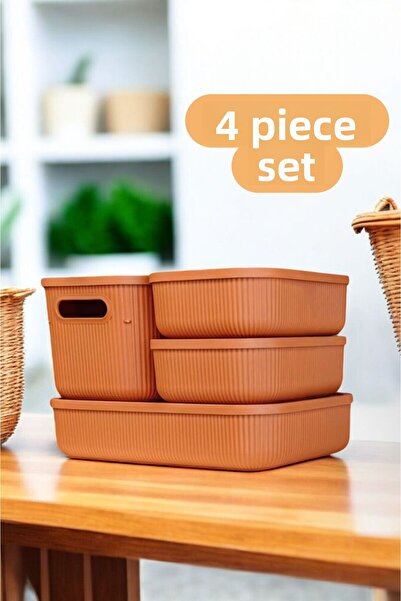 Bayev 4 Pieces Colores Orange Closet Organizer Box with Lid Office Socks Clothing Organizer Set