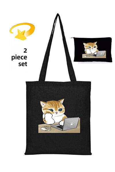 Boom town Cloth Bag - Pen Holder, Makeup Bag Set of 2, Black