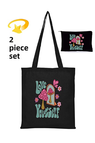 Boom town Cloth Bag - Pen Holder, Makeup Bag Set of 2, Black