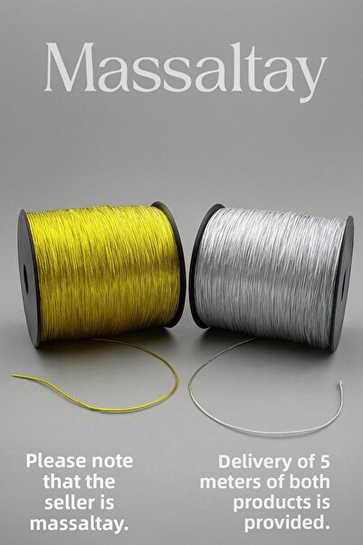Massaltay خيط مونوفيل لامع فضي وذهبي 5 أمتار، مادة تزيين، إكسسوار للحرف اليدوية