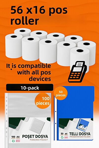 ANI OFİS KIRTASİYE A K Office Set Pos Roll 56X16 (10-Pack) + File Bag A4 (100-Pack) + Ring Binder A4 (50-Pack)